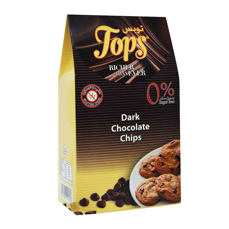 Tops حبيبات شوكولاتة داكنة بدون سكر 200غ