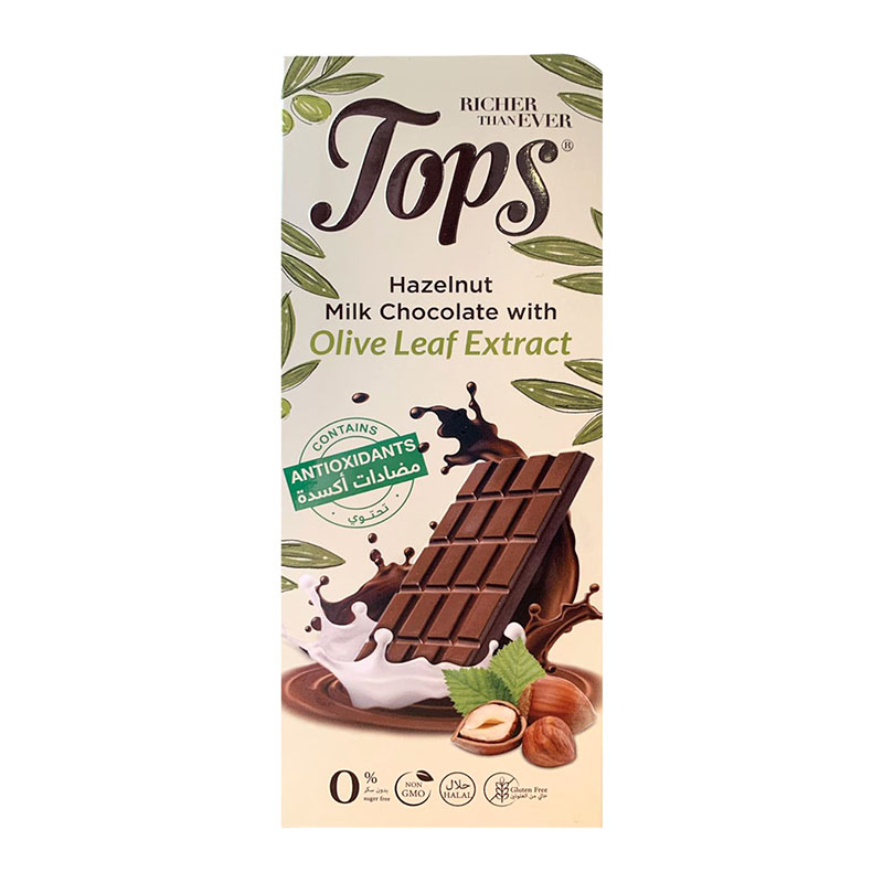 Tops شوكولاتة حليب بالبندق مع مضادات الأكسدة بدون سكر 50غ