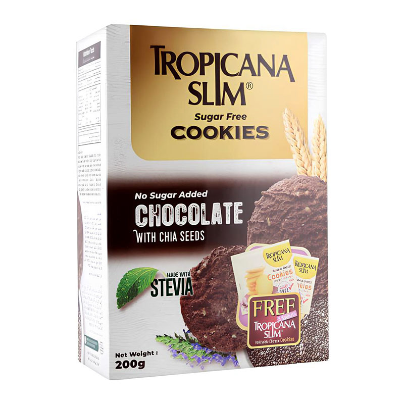 Tropicana Slim بسكويت بالشوكولاتة والشيا خالي من السكر 200غ
