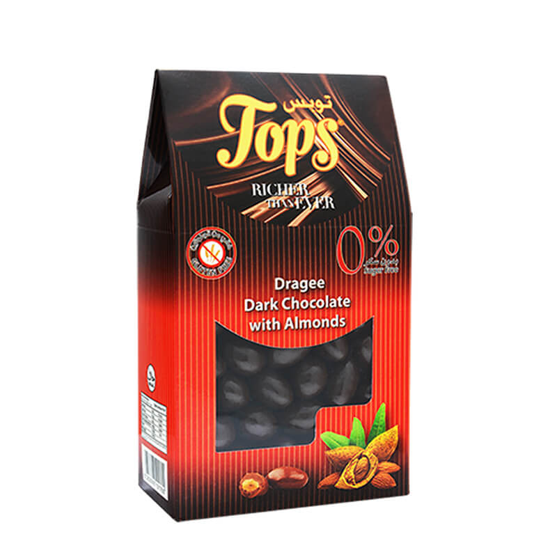 Tops دراجيه شوكولاتة داكنة باللوز بدون سكر 150غ