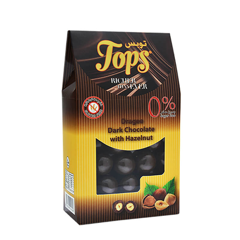 Tops دراجيه شوكولاتة داكنة بالبندق بدون سكر 150غ
