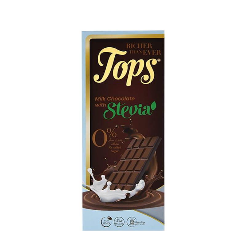 Tops شوكولاتة حليب بالستيفيا بدون سكر 60غ